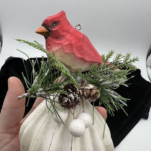 Large Cardinal Glass Ornament Red Bird Hanging  Dimensional Mixed Media Red Bird - Picture 2 of 7